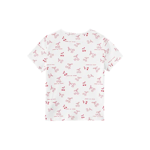 SHORT SLEEVE CHERRY PRINTED T-SHIRT-WHITE