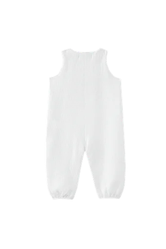 SLEEVELESS TEDDY BEAR CARRIAGE ROMPER-WHITE