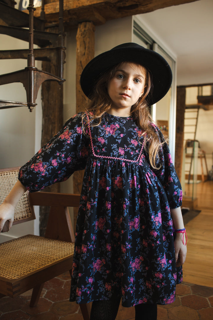 W261012 DRESS MAHANI TWILL BOUQUET - BLACK