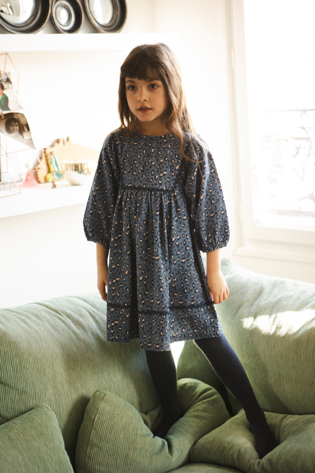 W261017 DRESS MAHA LIGHT DENIM LEOPARD - BLUE