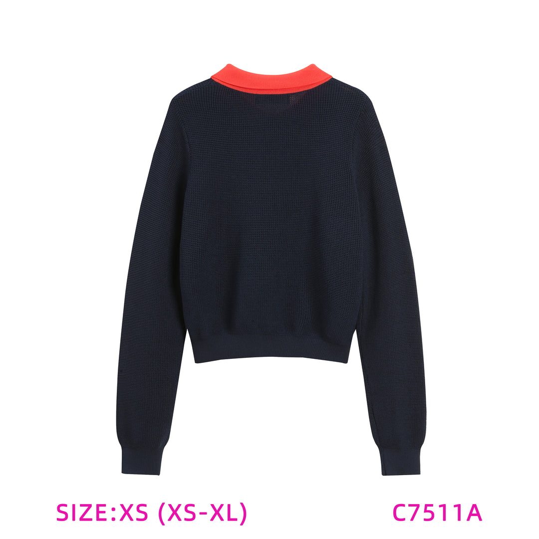 C7511A-CONTRAST COLLAR SWEATER