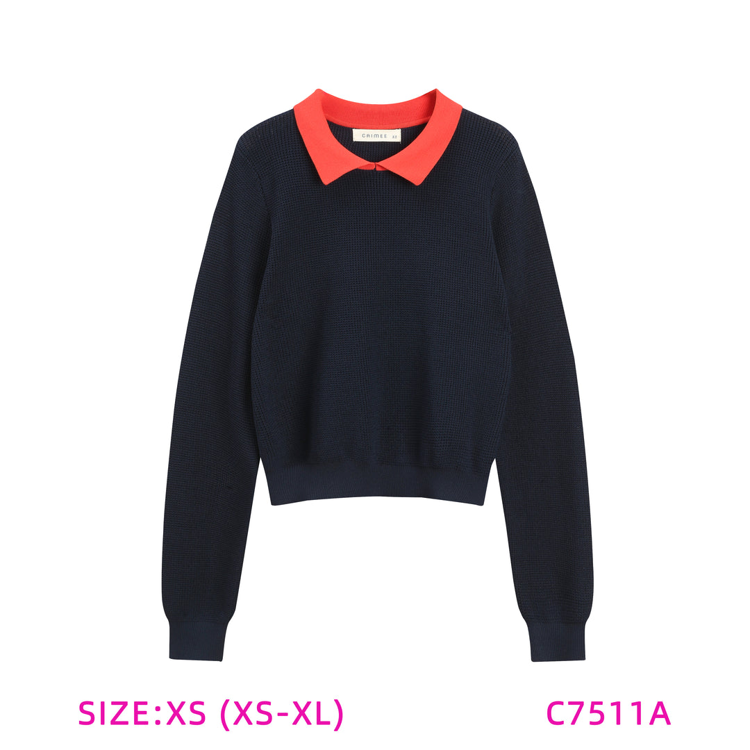 C7511A-CONTRAST COLLAR SWEATER