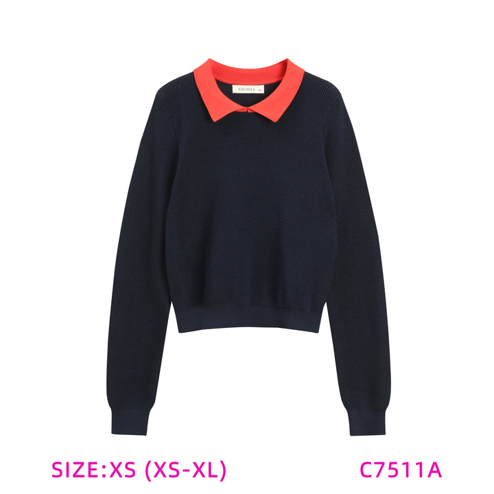 C7511A-CONTRAST COLLAR SWEATER