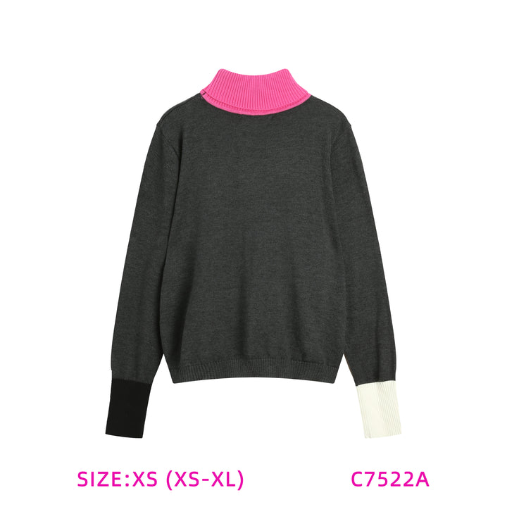 C7522A-CONTRAST COLLAR/CUFF SWEATER