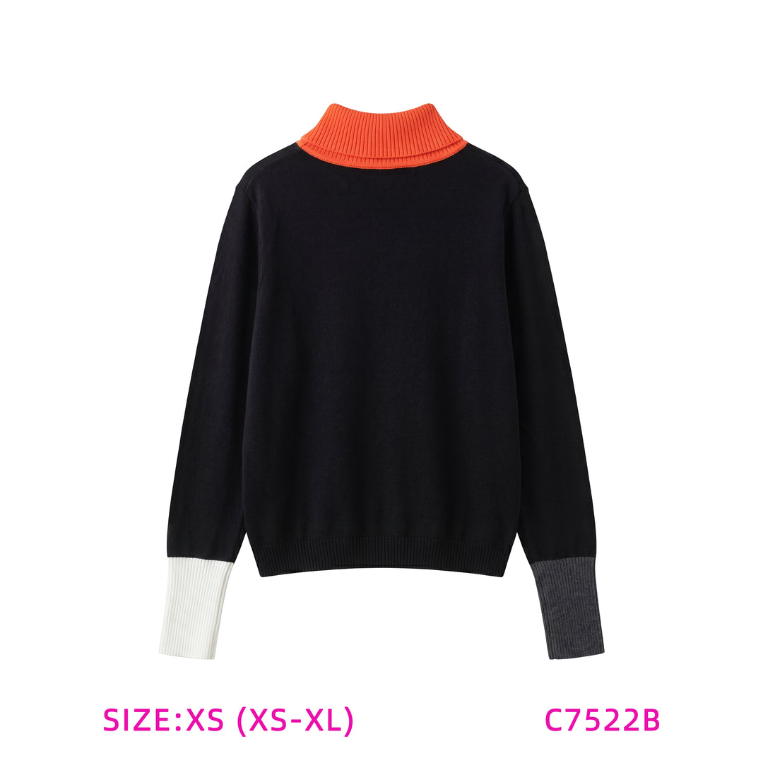 C7522B-CONTRAST COLLAR/CUFF SWEATER