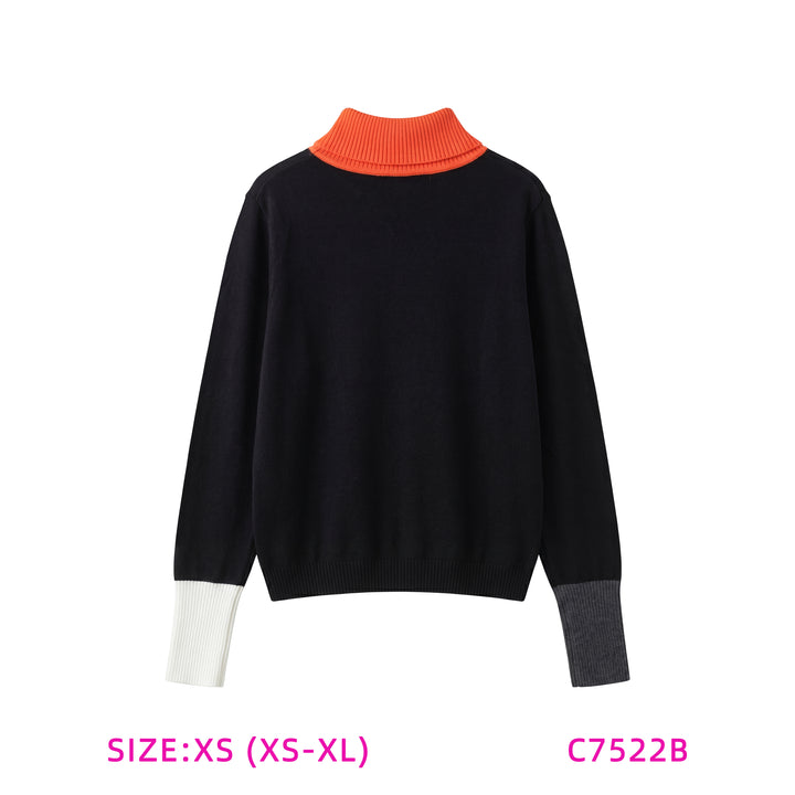 C7522B-CONTRAST COLLAR/CUFF SWEATER