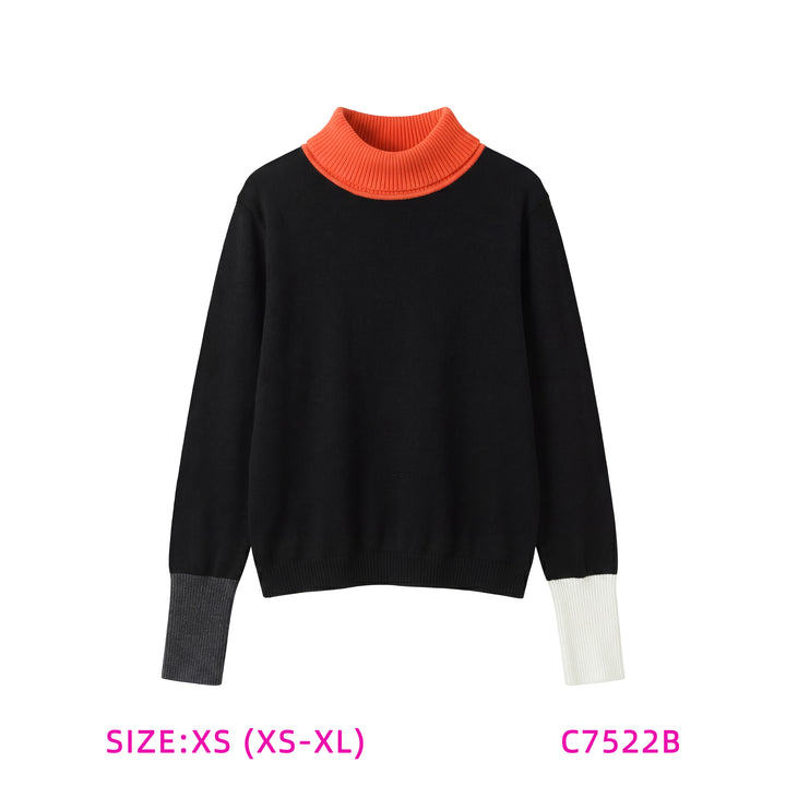 C7522B-CONTRAST COLLAR/CUFF SWEATER