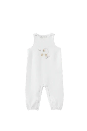 SLEEVELESS TEDDY BEAR CARRIAGE ROMPER-WHITE