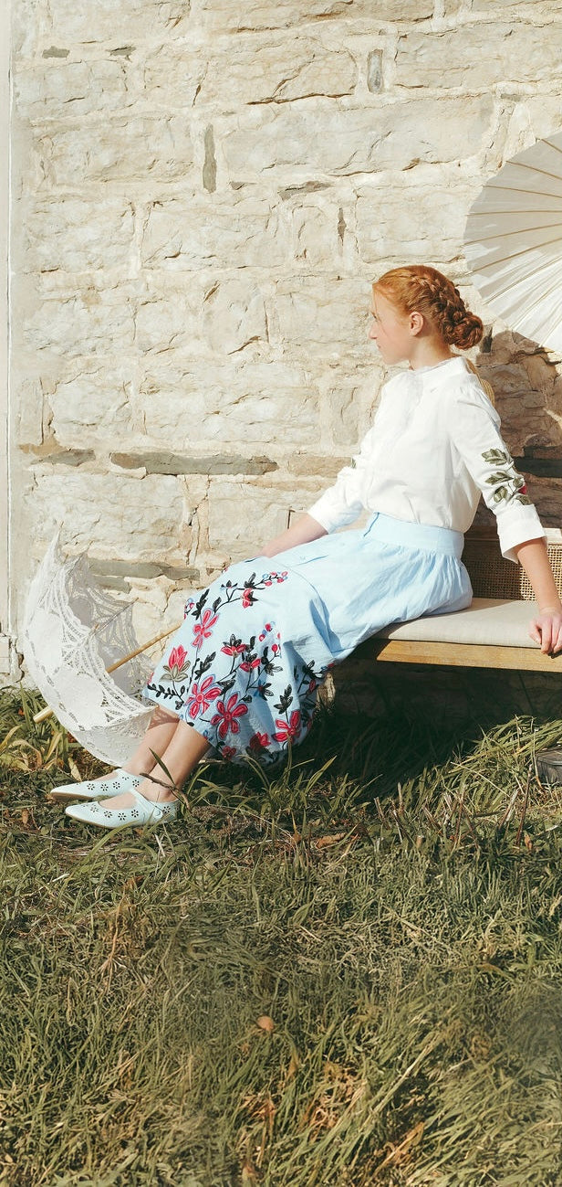 C-26013-Linen Embroidered Blouse White