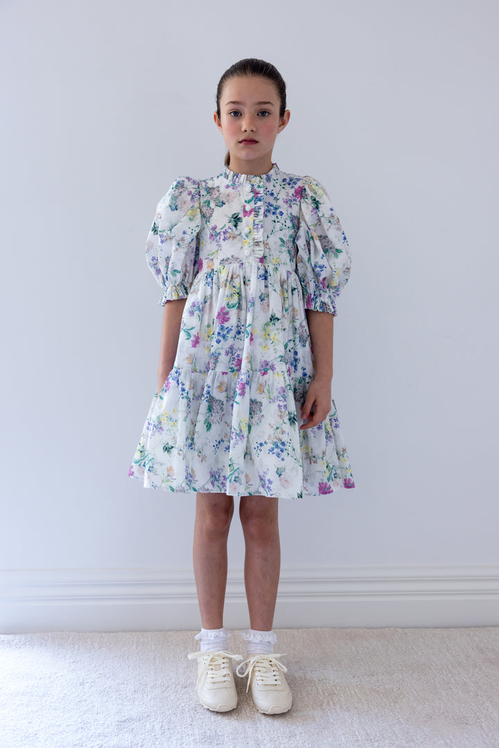 8214D-S/S GARDEN PRINT VOILE DRESS