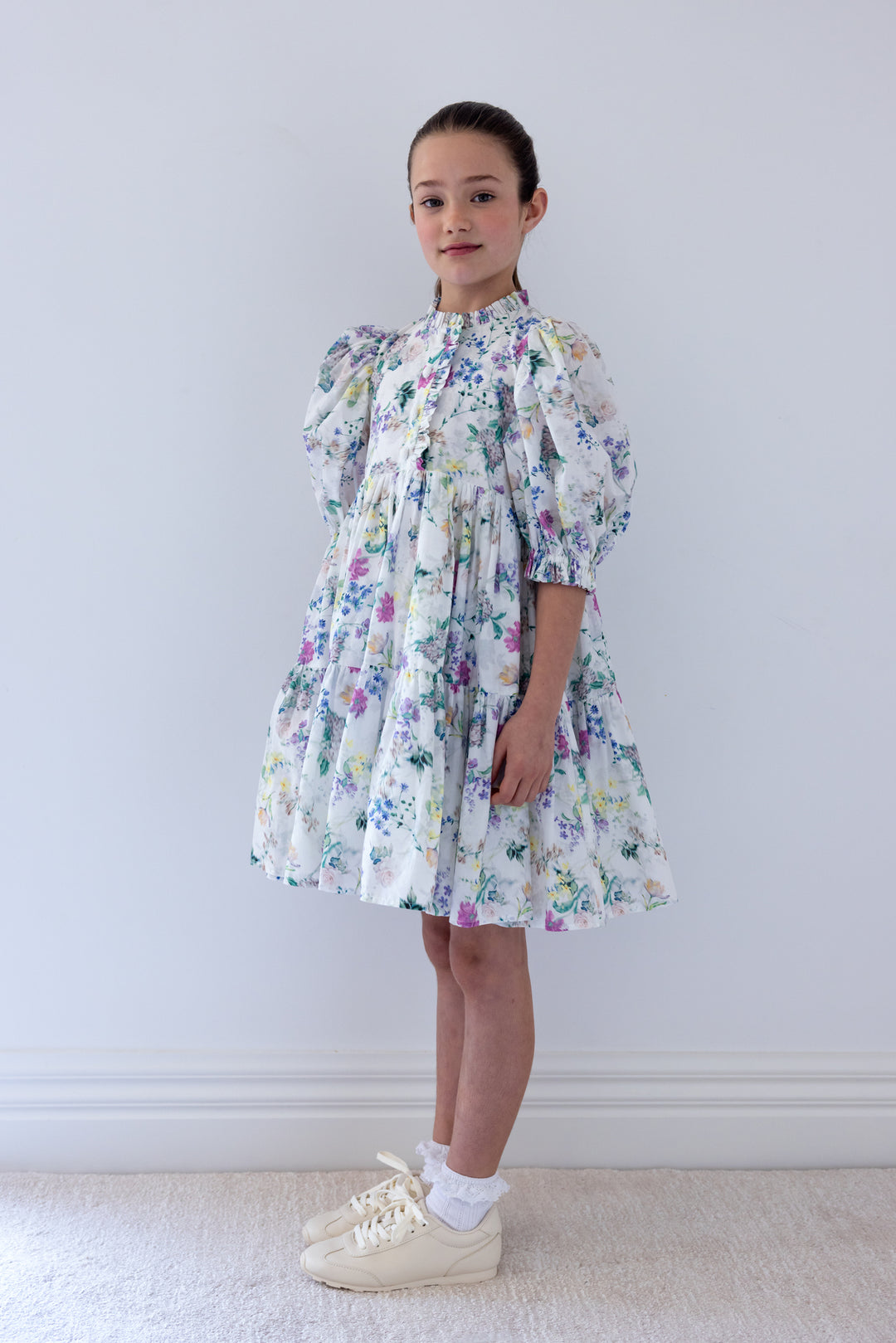 8214D-S/S GARDEN PRINT VOILE DRESS