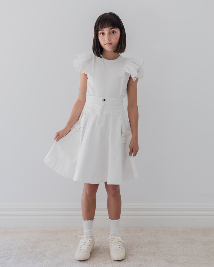 8238S-FOLD BACK POCKET DENIM SKIRT-WHITE WASH DENIM