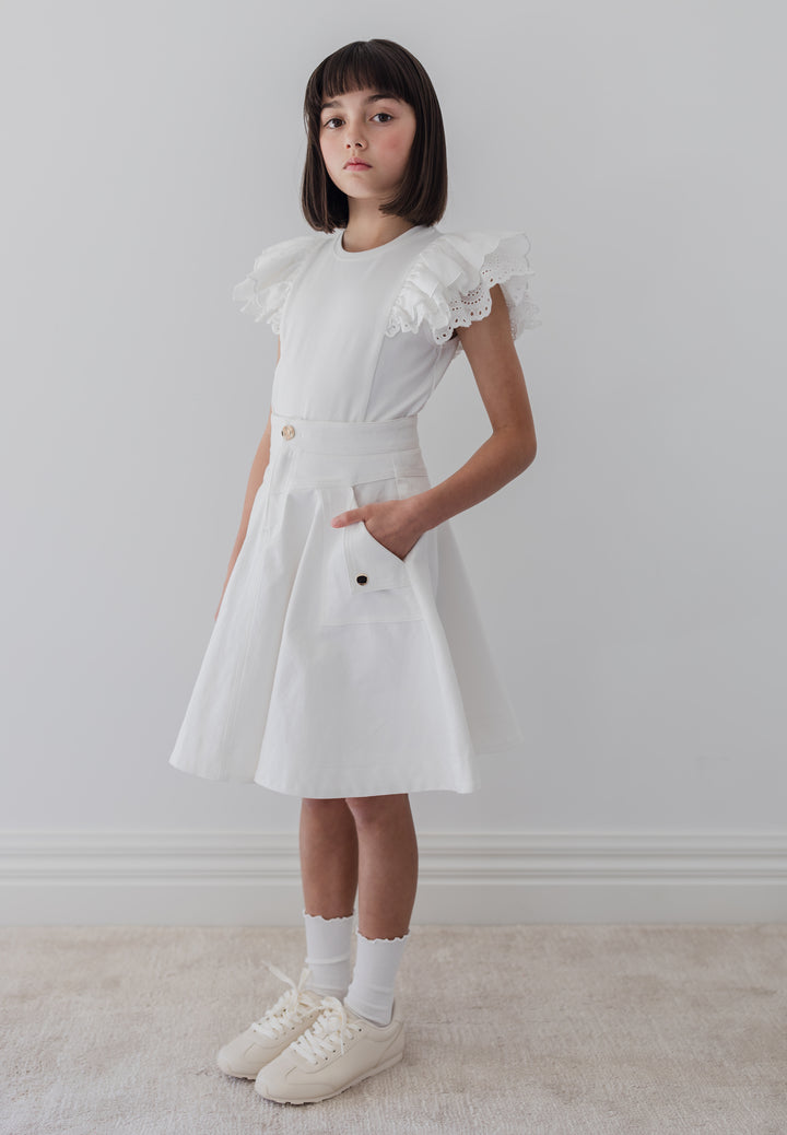 8238S-FOLD BACK POCKET DENIM SKIRT-WHITE WASH DENIM