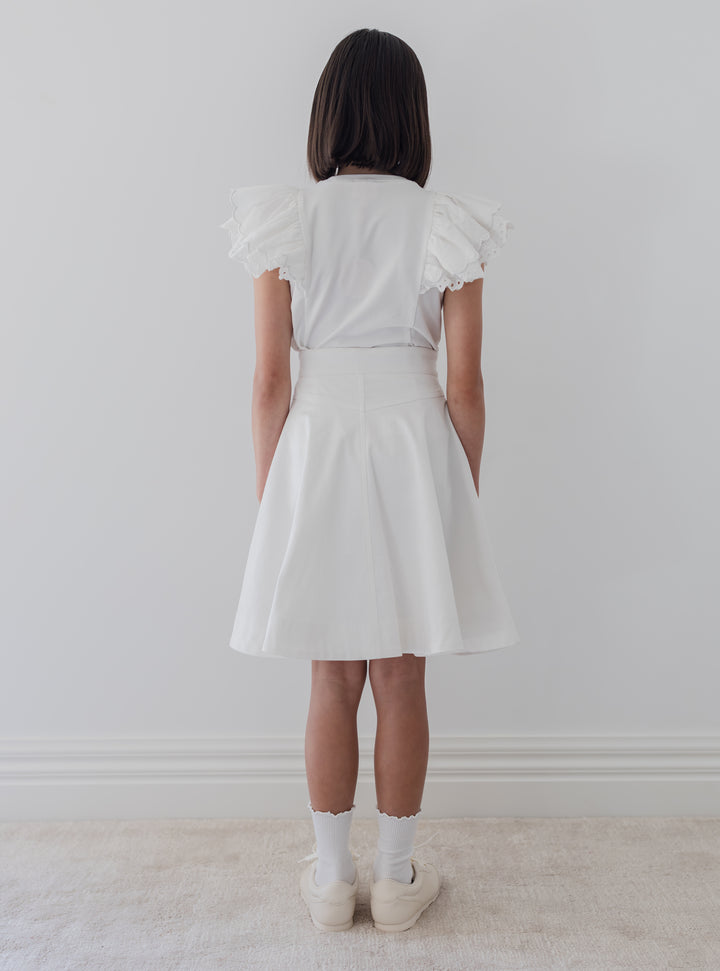 8238S-FOLD BACK POCKET DENIM SKIRT-WHITE WASH DENIM