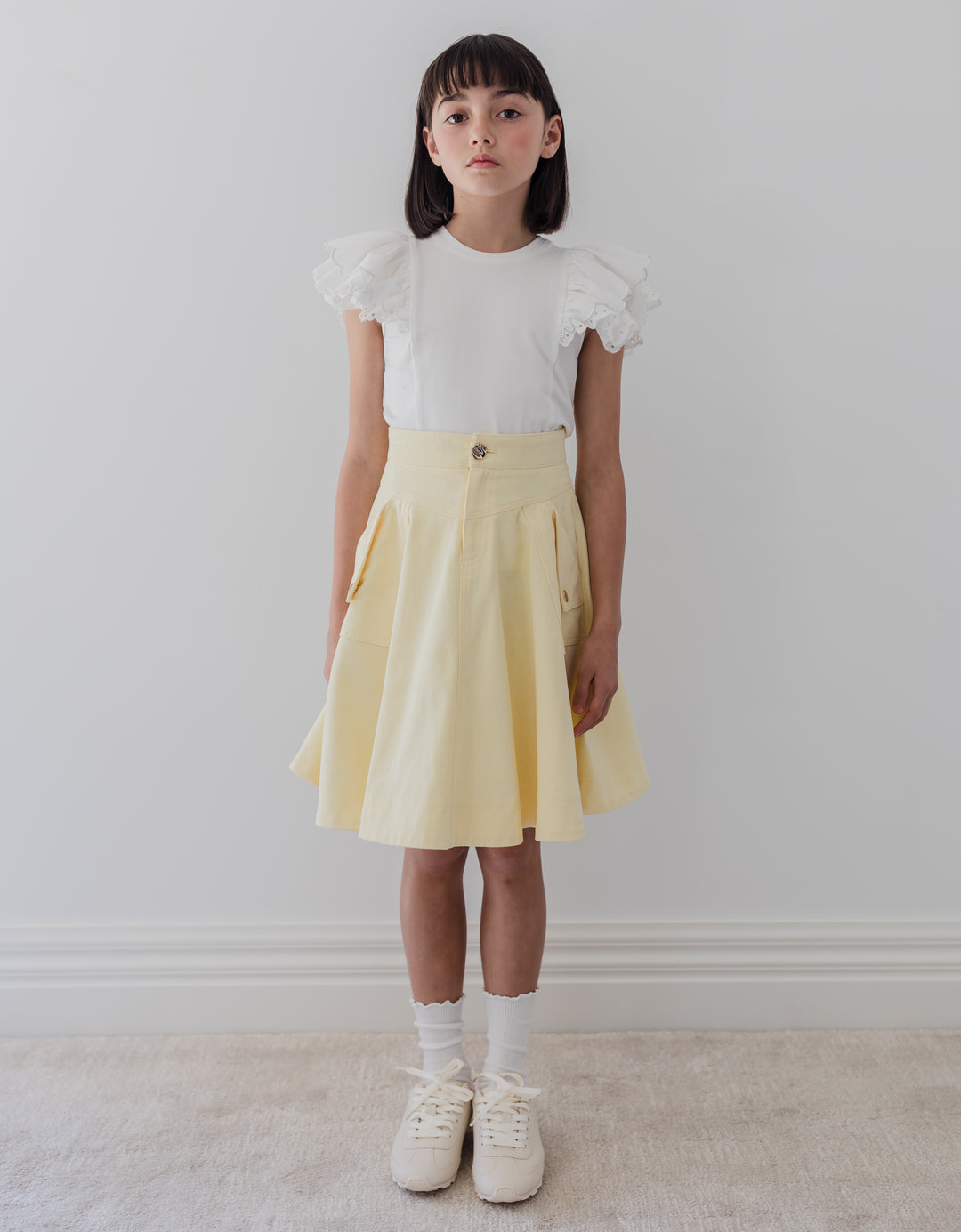 8238S-FOLD BACK POCKET DENIM SKIRT-LEMON WASH DENIM