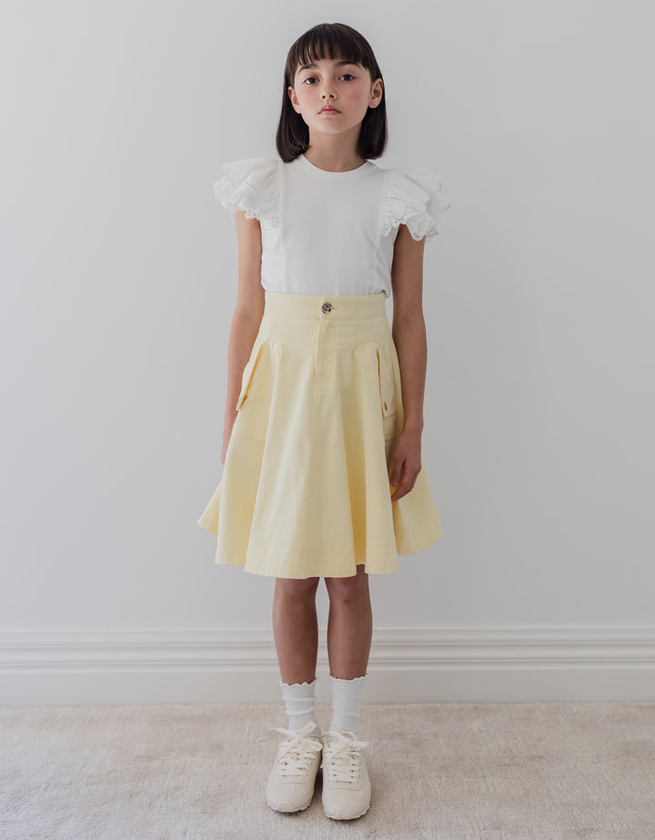 8238S-FOLD BACK POCKET DENIM SKIRT-LEMON WASH DENIM