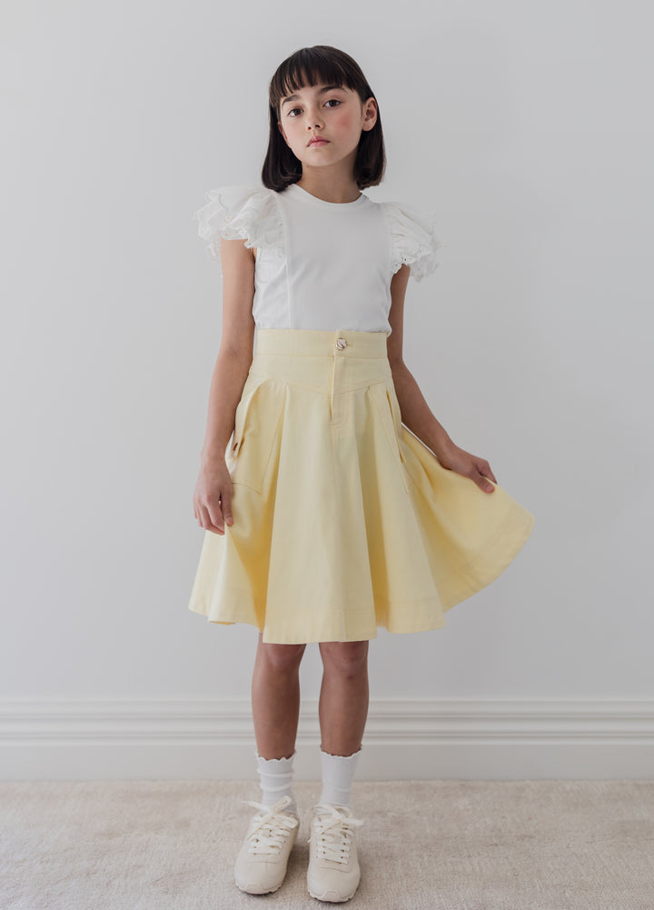 8238S-FOLD BACK POCKET DENIM SKIRT-LEMON WASH DENIM