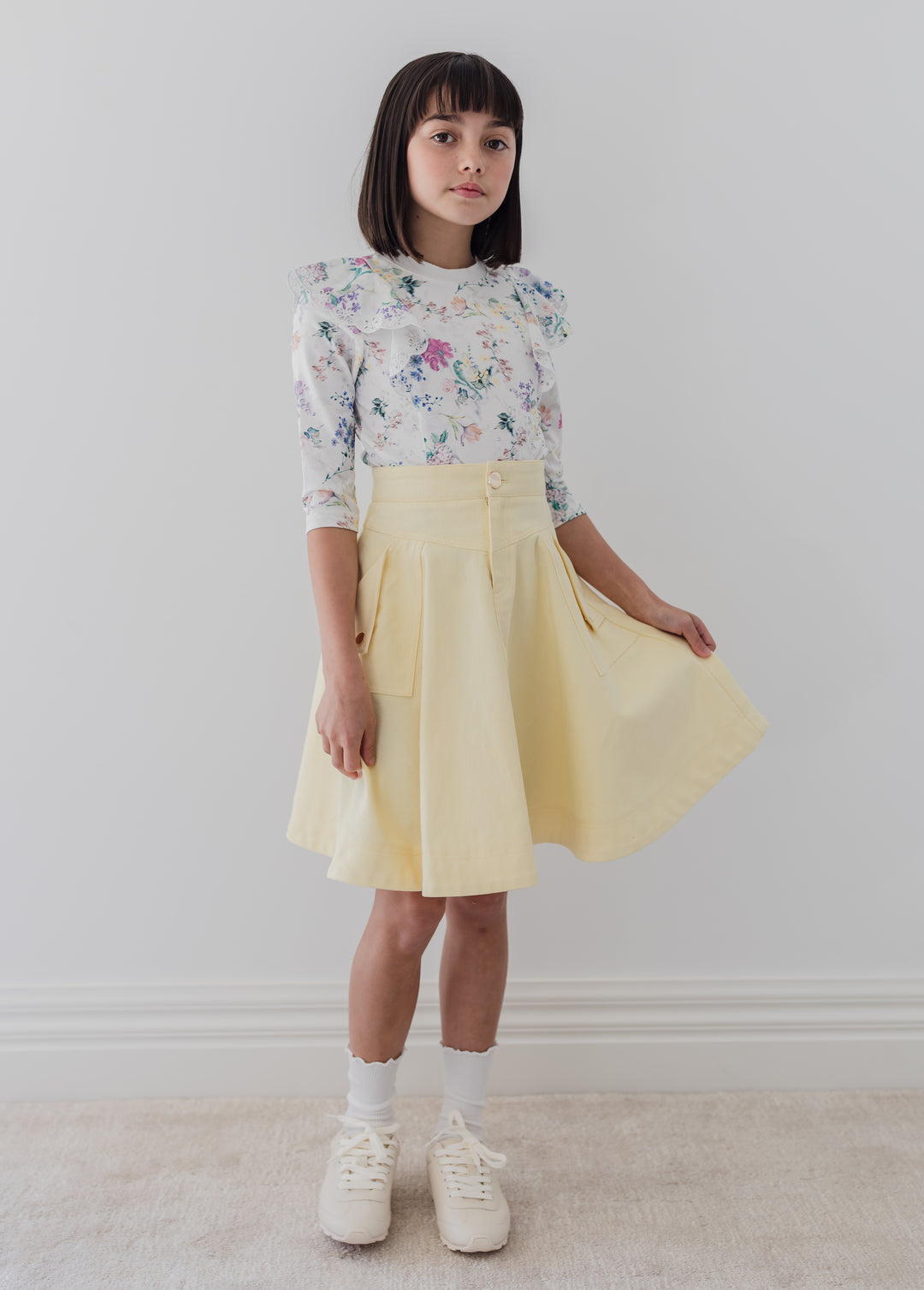 8238S-FOLD BACK POCKET DENIM SKIRT-LEMON WASH DENIM