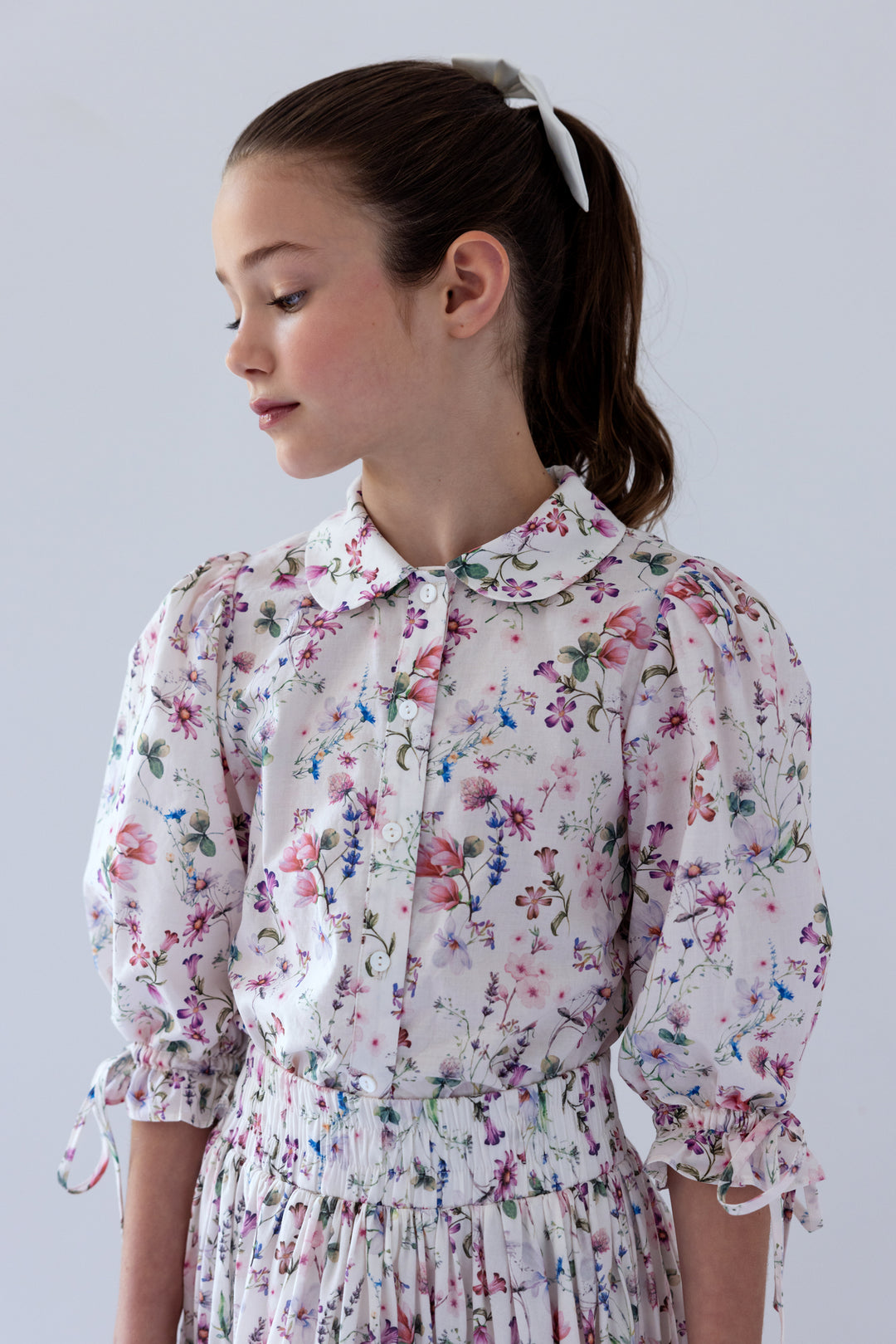 8248T-WHISPY FLORAL PRINT VOILE SHIRT