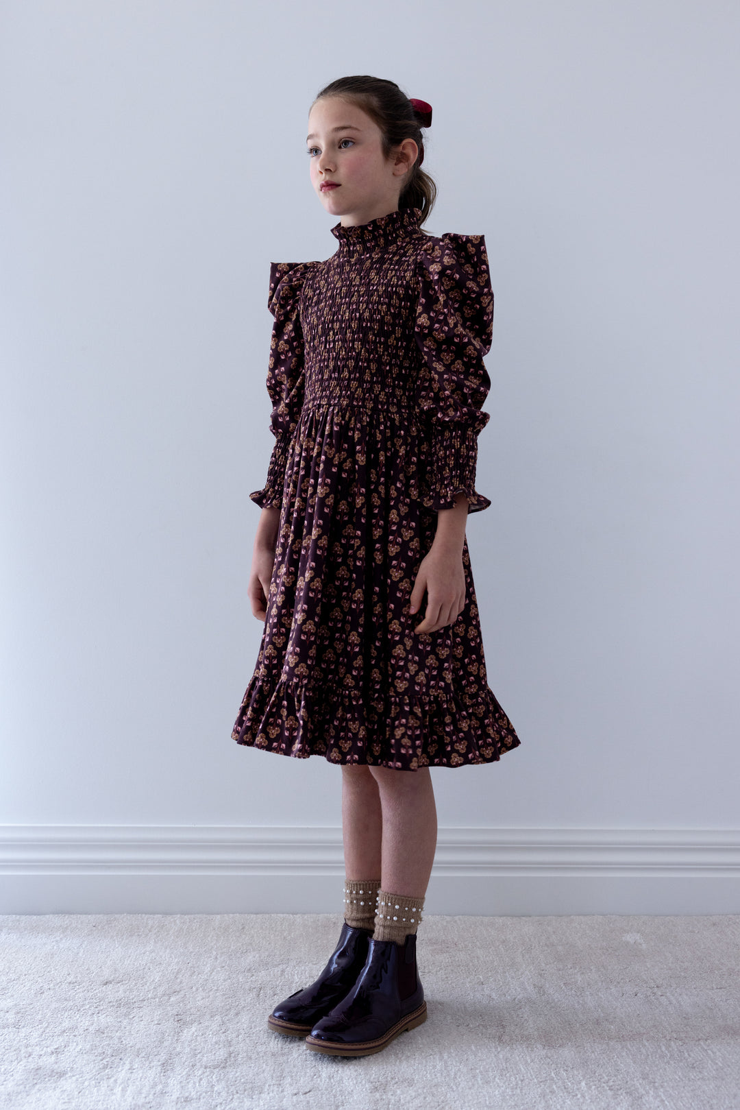 8264D Wallpaper Printed Cord Shirred Bodice Dress - Wallpaper Print