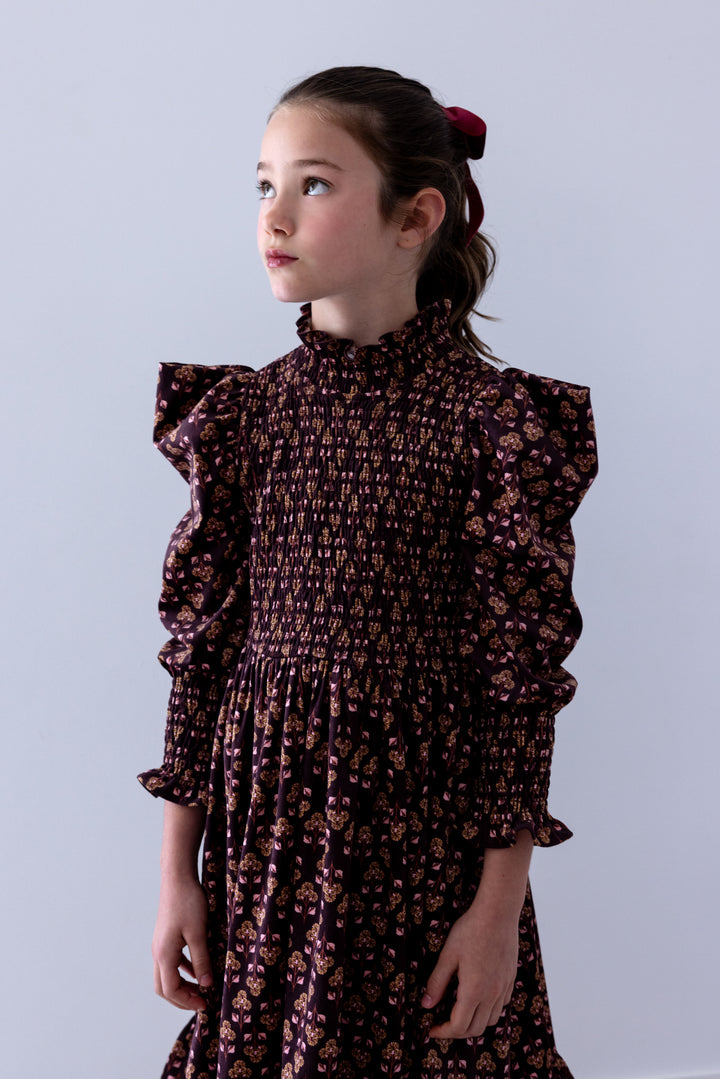 8264D Wallpaper Printed Cord Shirred Bodice Dress - Wallpaper Print