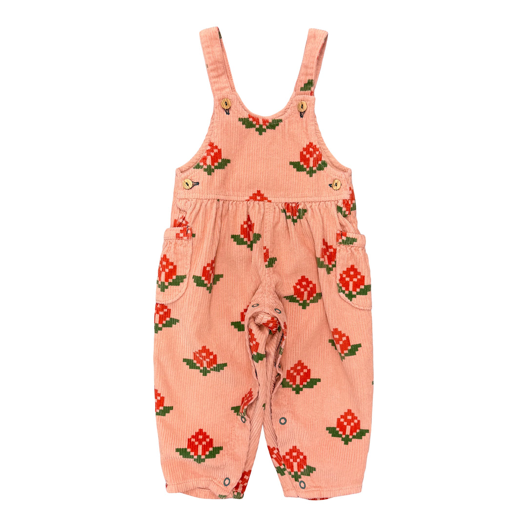 BM2606C.B DUNGAREES - PINK W/ BIG FLOWERS