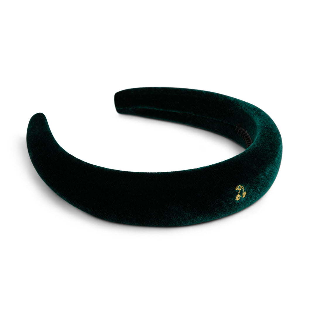 Le Enfant Gold Thread Cherry Hairband Velvet - Green