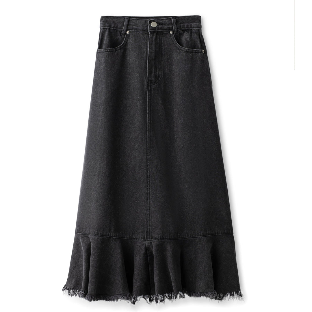Black Denim Ruffle Skirt