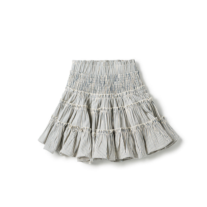 SS903A - Ruffle Skirt Blue Denim Stripe