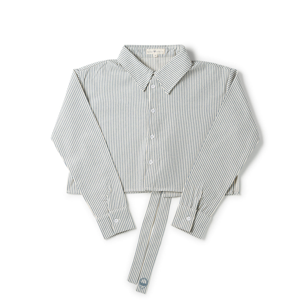 SS907A - Teen Bow Shirt Blue Stripe