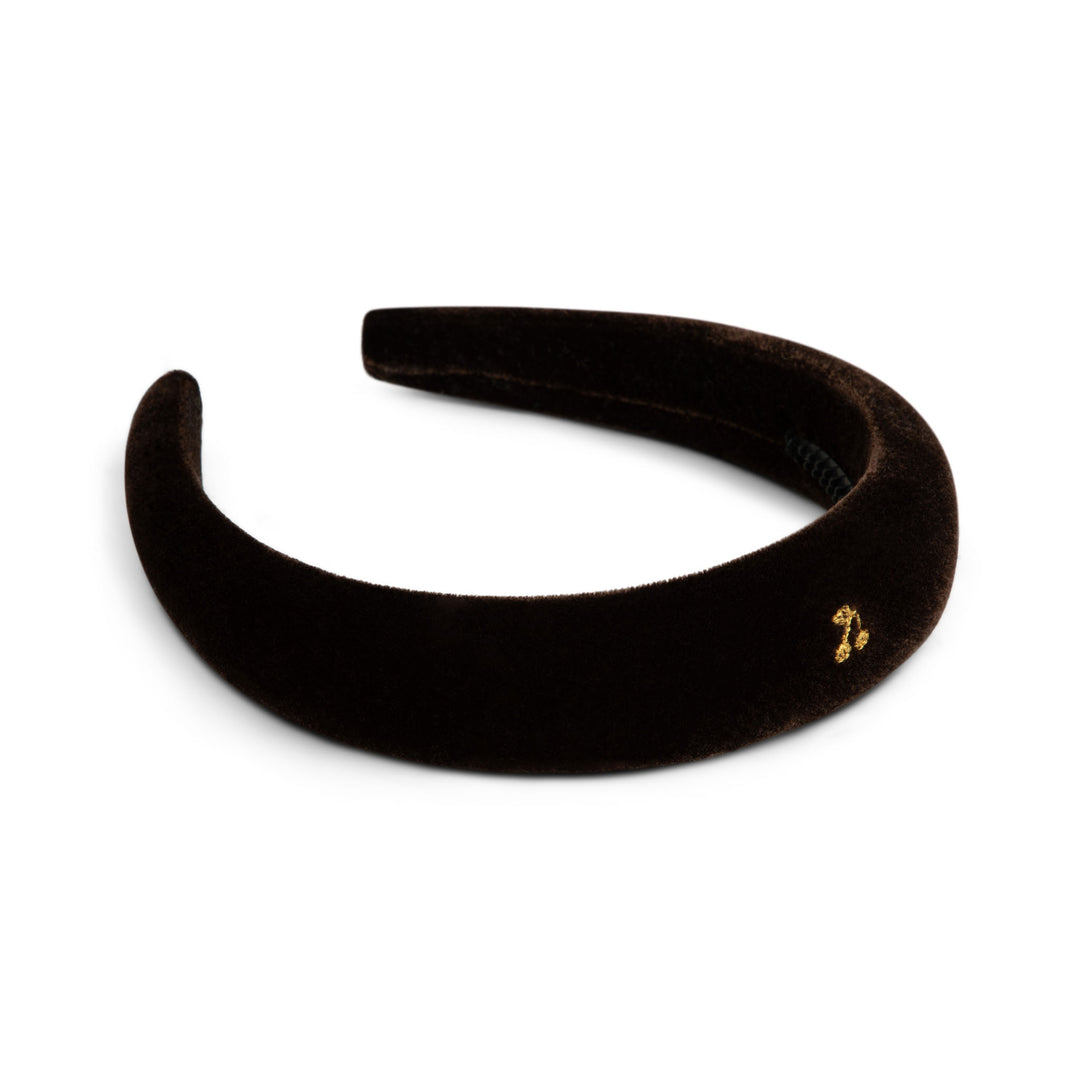 Le Enfant Gold Thread Cherry Hairband Velvet - Brown