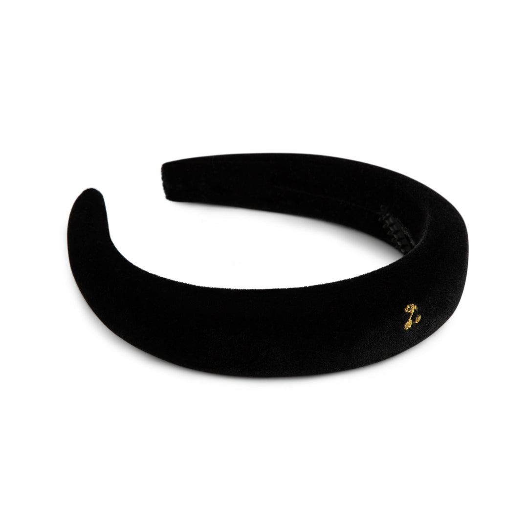 Le Enfant Gold Thread Cherry Hairband Velvet - Black