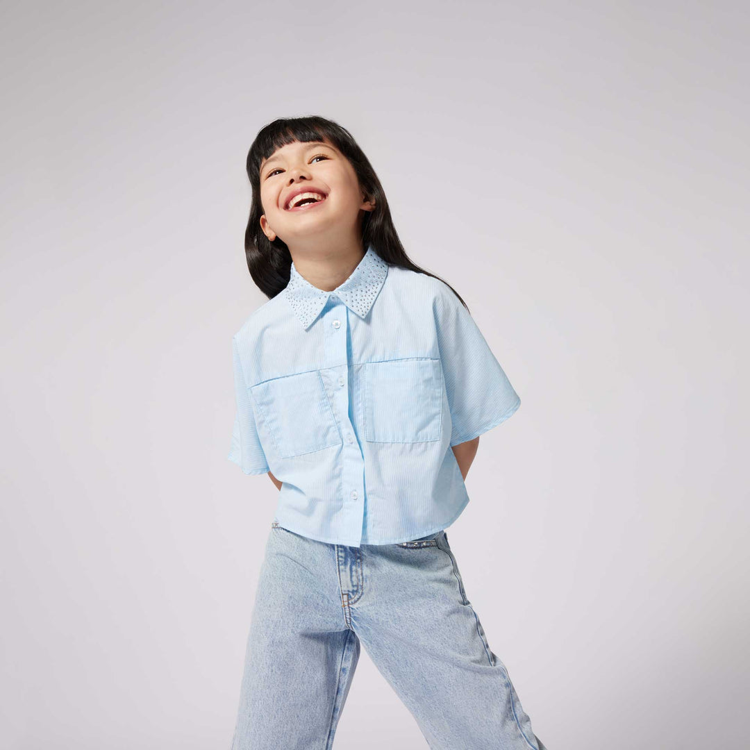 A00302-MINI ME COTTON SHIRT-White/Blue