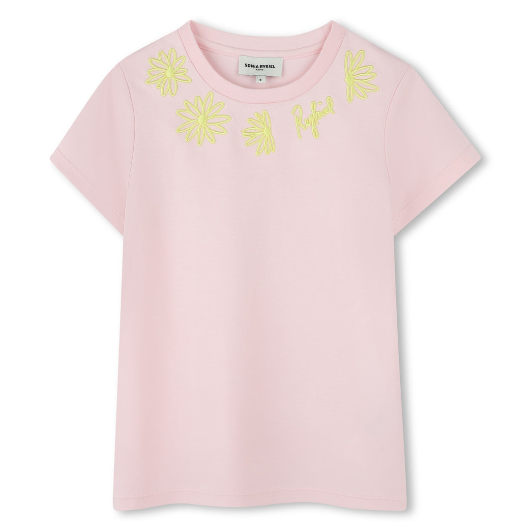 A00312-DAISIES EMBROIDERY LOGO TEE-Pale Pink