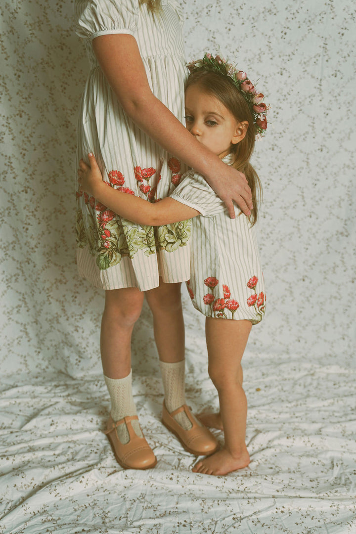 C-26517-Striped Floral Collar Romper-White/Tan