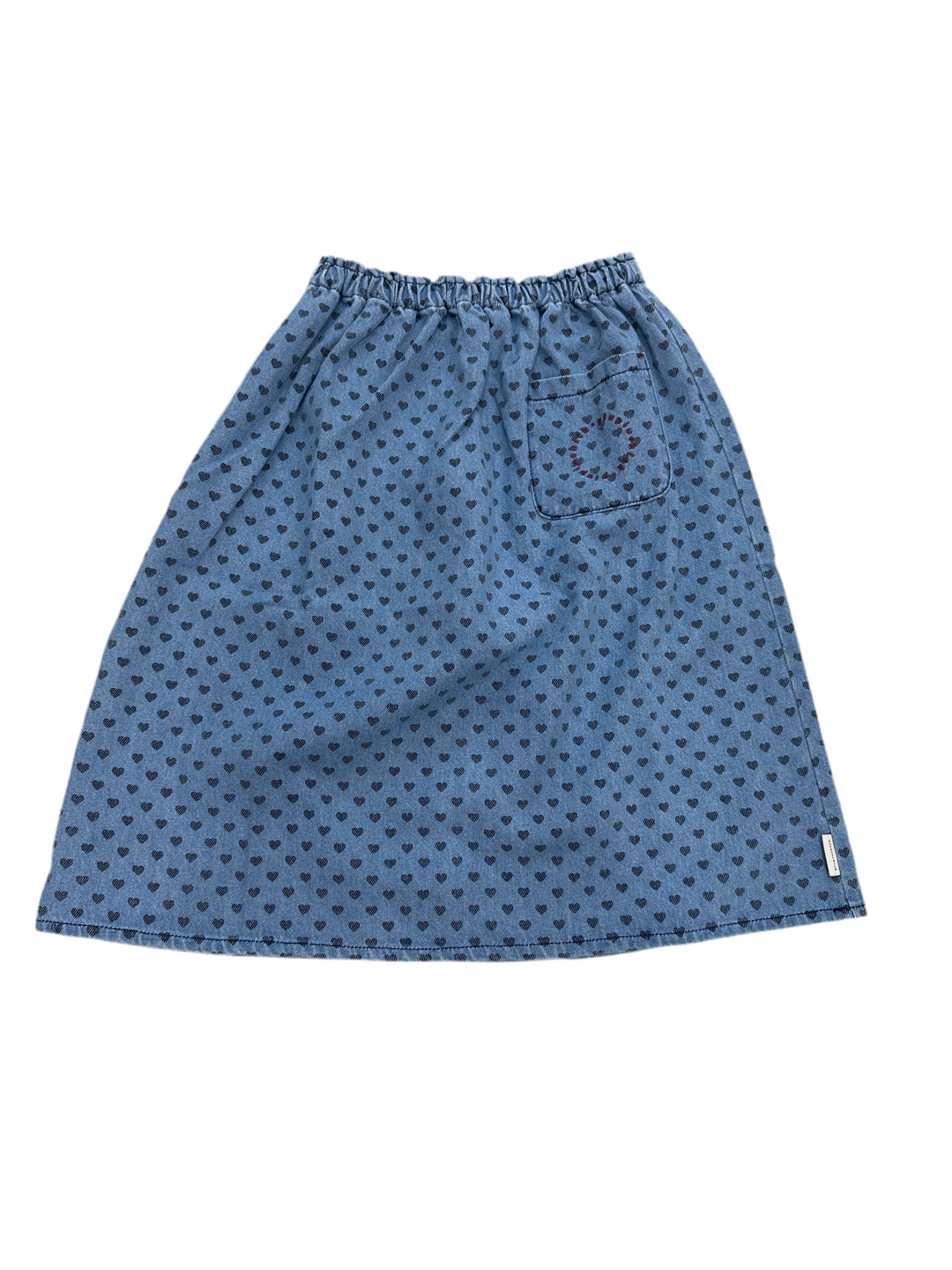 AW25.MN2508CUSA-Knee-lengh skirt elastic waist  | Washed blue denim w/ black hearts-washed blue | denim