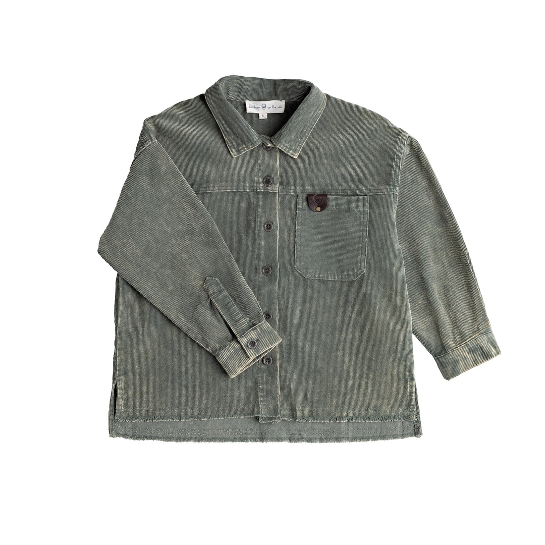508-Moss Green, snow wash-Boys corduroy oversized shirt