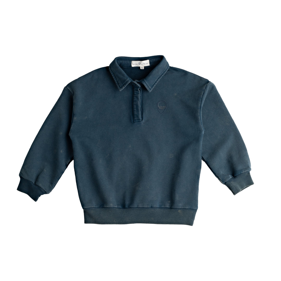 606-Ocean teal, snow wash-Boys polo sweatshirt