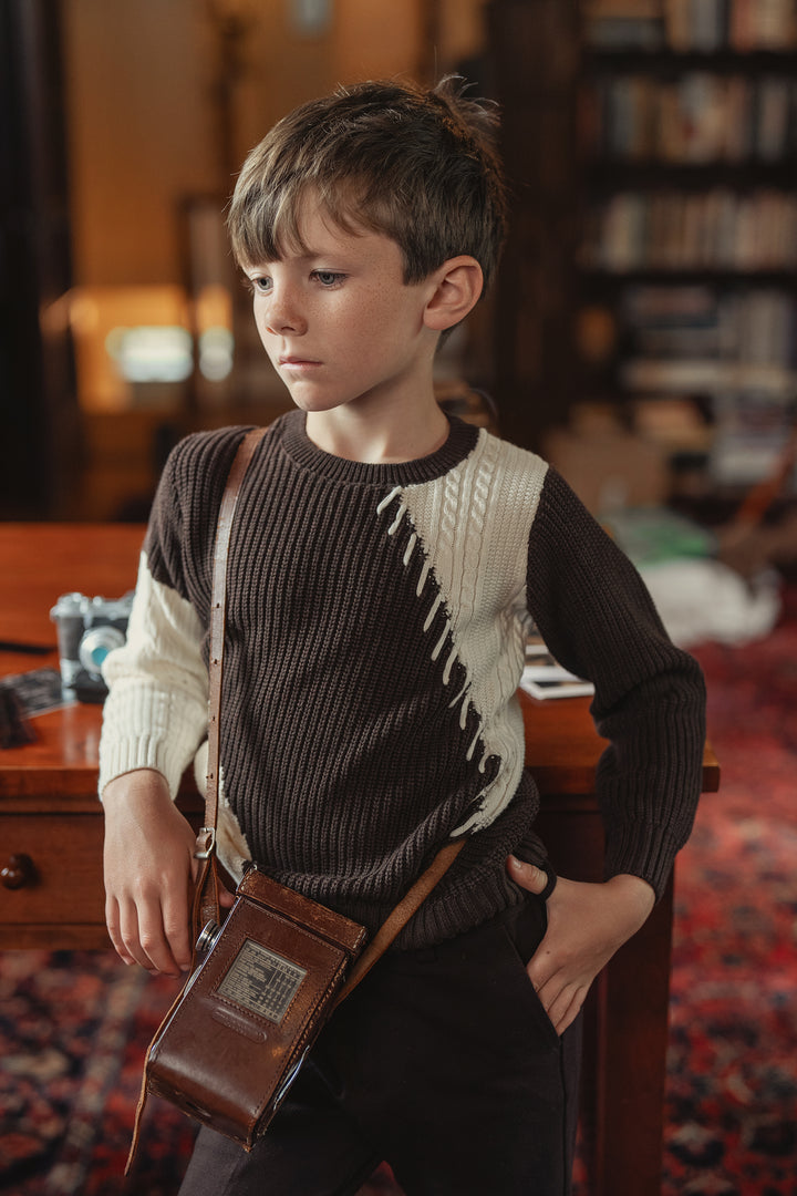 BRADLEY STITCHED DIAGONAL COLORBLOCK SWEATER-BROWN