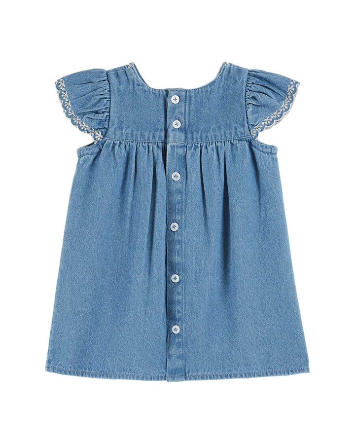 AB070-CHERRIES EMBROIDERED BABY DRESS -DENIM LIGHT