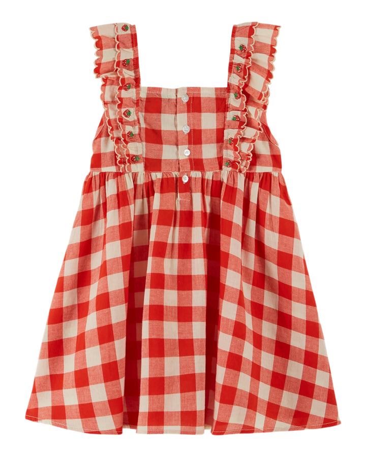 AD189 ROBE BRODEE CARREAU - VICHY ROUGE