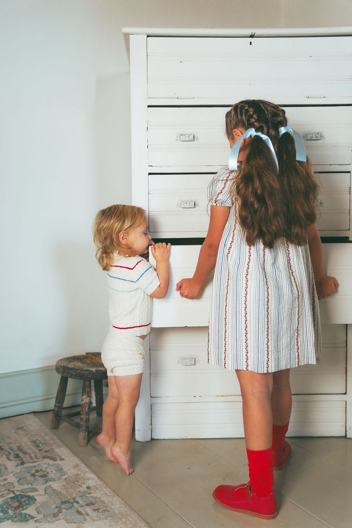 C-25265-Striped Cable Knit Sweater Set Ivory