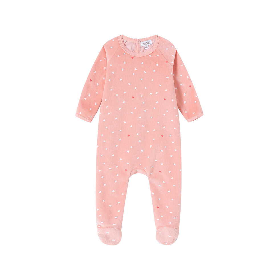 AW205-FOOTIE VELOUR HEART ALL OVER PRINT - PINK