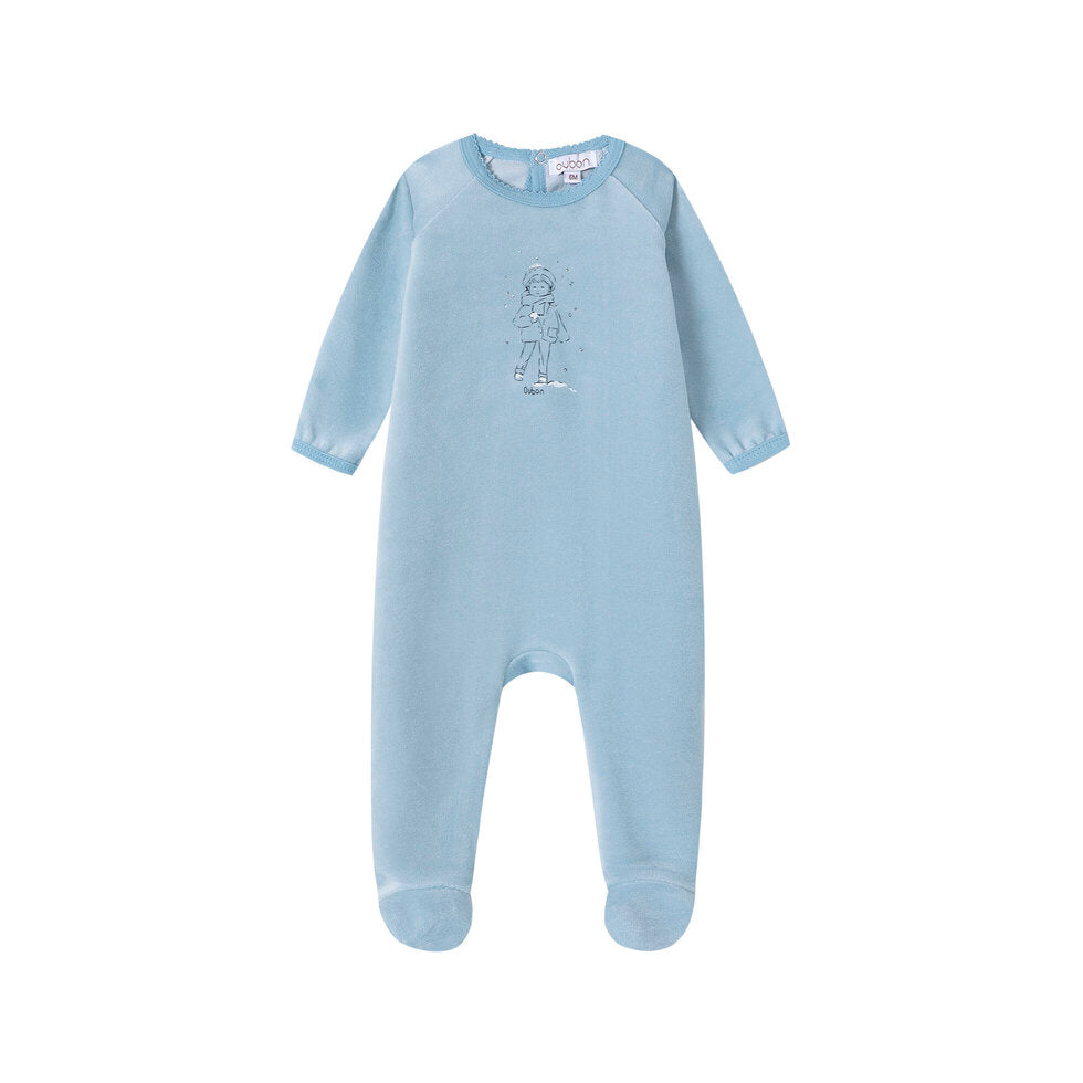 AW208-FOOTIE BOY IN SNOW PRINT VELOUR - BLUE