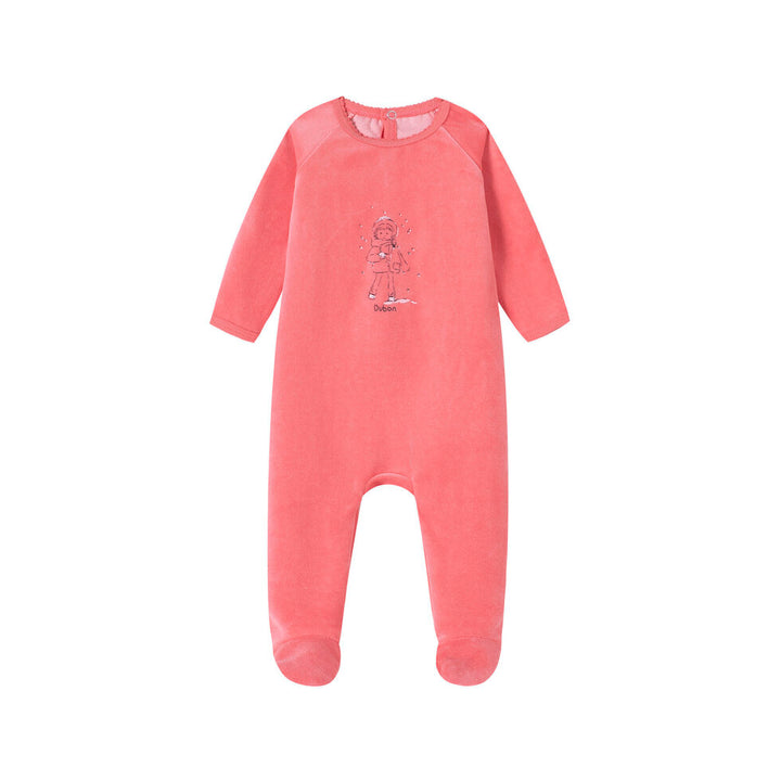 AW209-FOOTIE/HAT GIRL IN SNOW PRINT VELOUR - PINK
