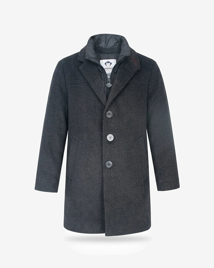 B0108-COC0I2 New City Overcoat Black Herringbone