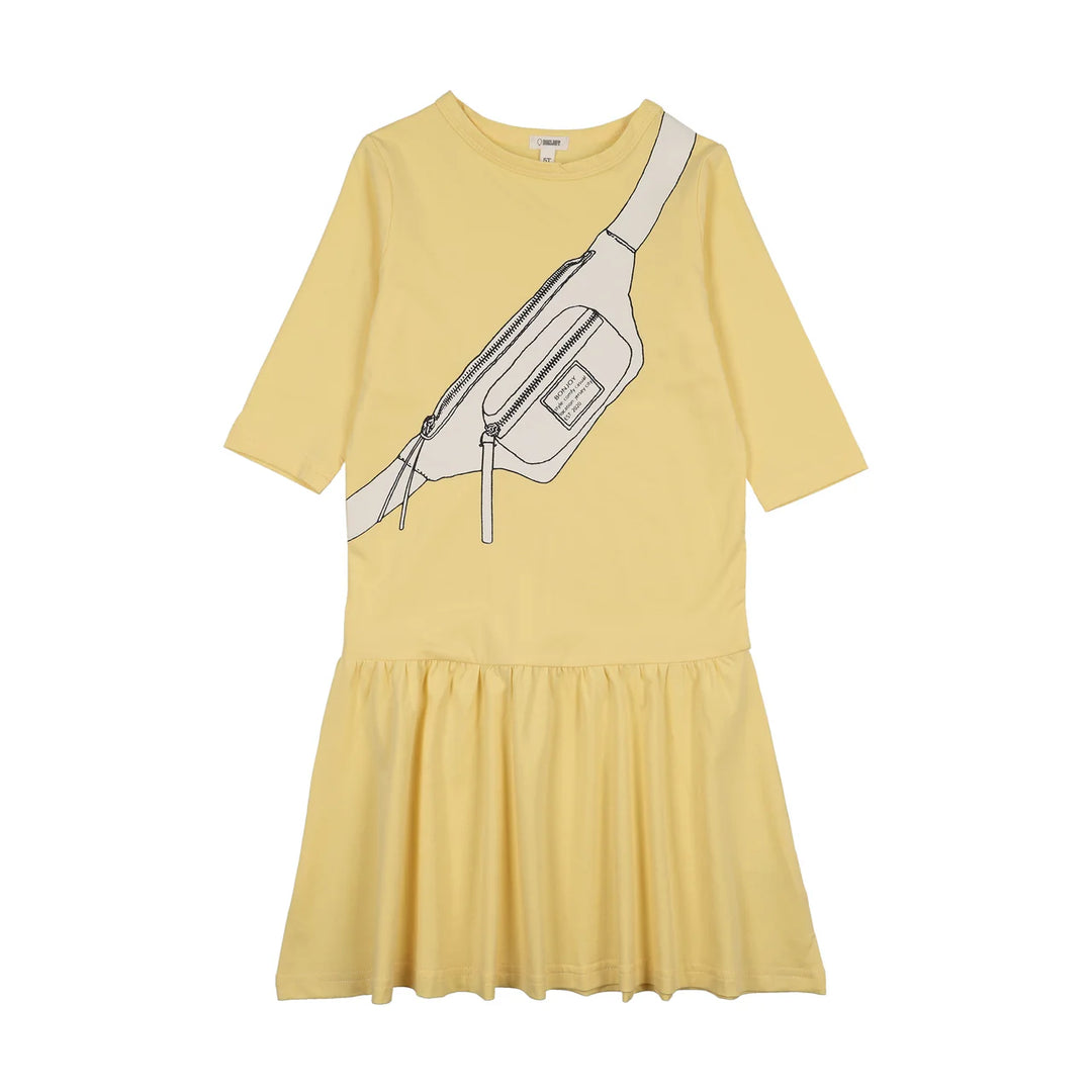 BTSS26052D-Printed Fanny Pack 3/4 Sleeve Dress-Yellow