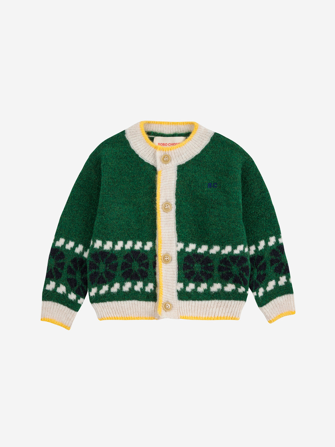B225AB096-Kaleidoscope jacquard cardigan-GREEN