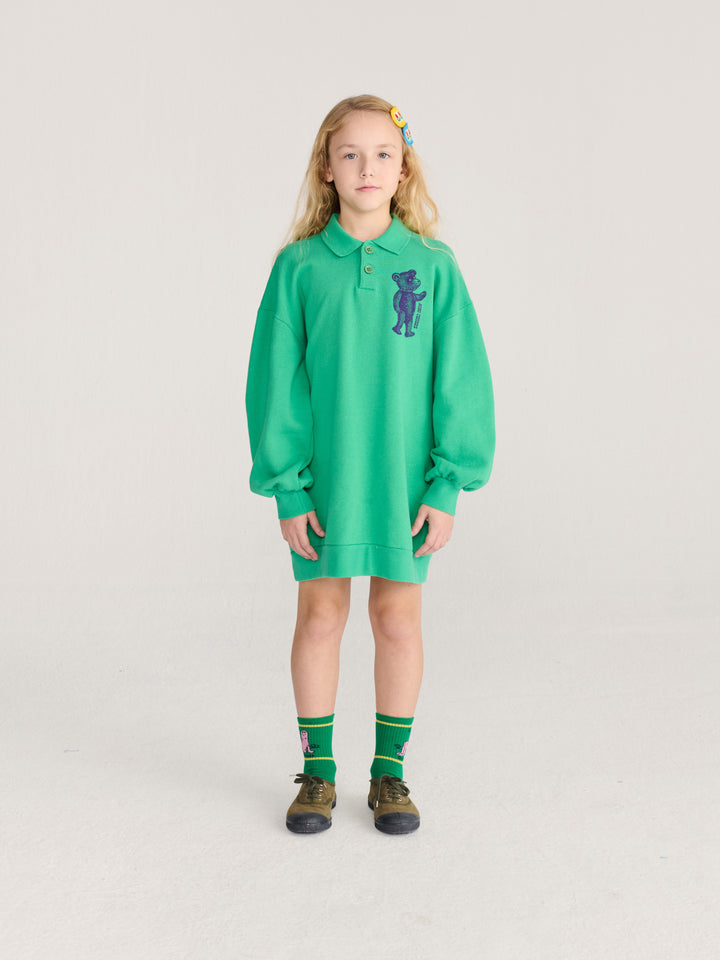B226AC083 SOFTPAW MONSTER POLO SWEATSHIRT DRESS - GREEN