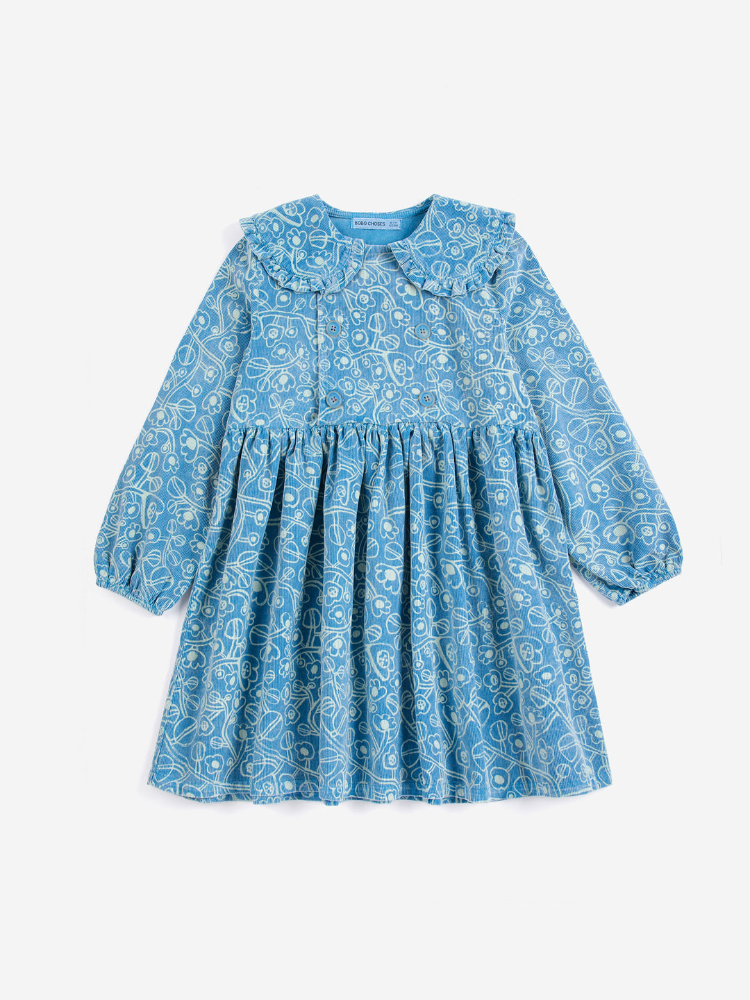 B226AC084 SKETCHY FLOWERS ALL OVER CORDUROY DRESS - BLUE